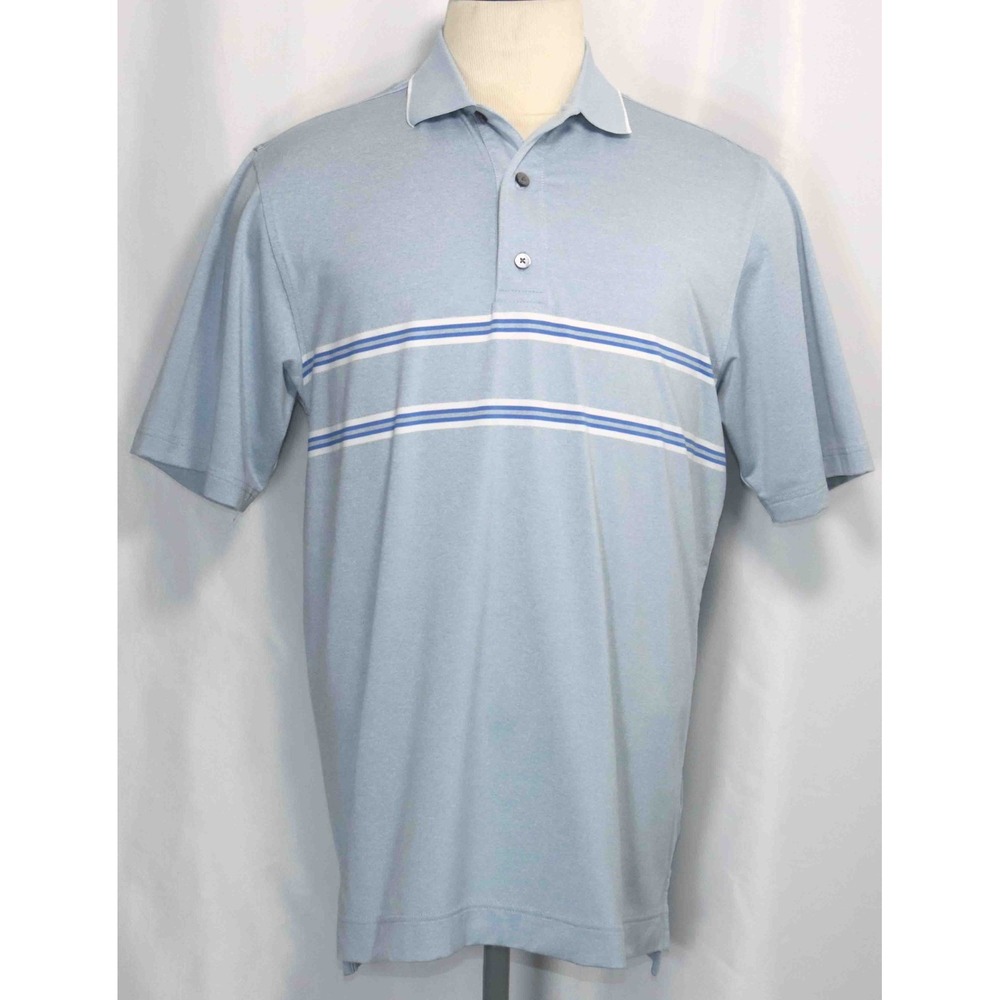 FootJoy FJ Blue Polyester‎ Spandex Striped Golf Polo Shirt Mens Size Medium